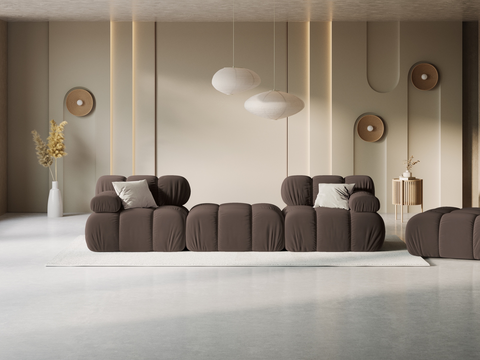 Micadoni Modulares Sofa Bellis 3-Sitzer mit flachem Modul Samt Bluvel Dunkelbraun