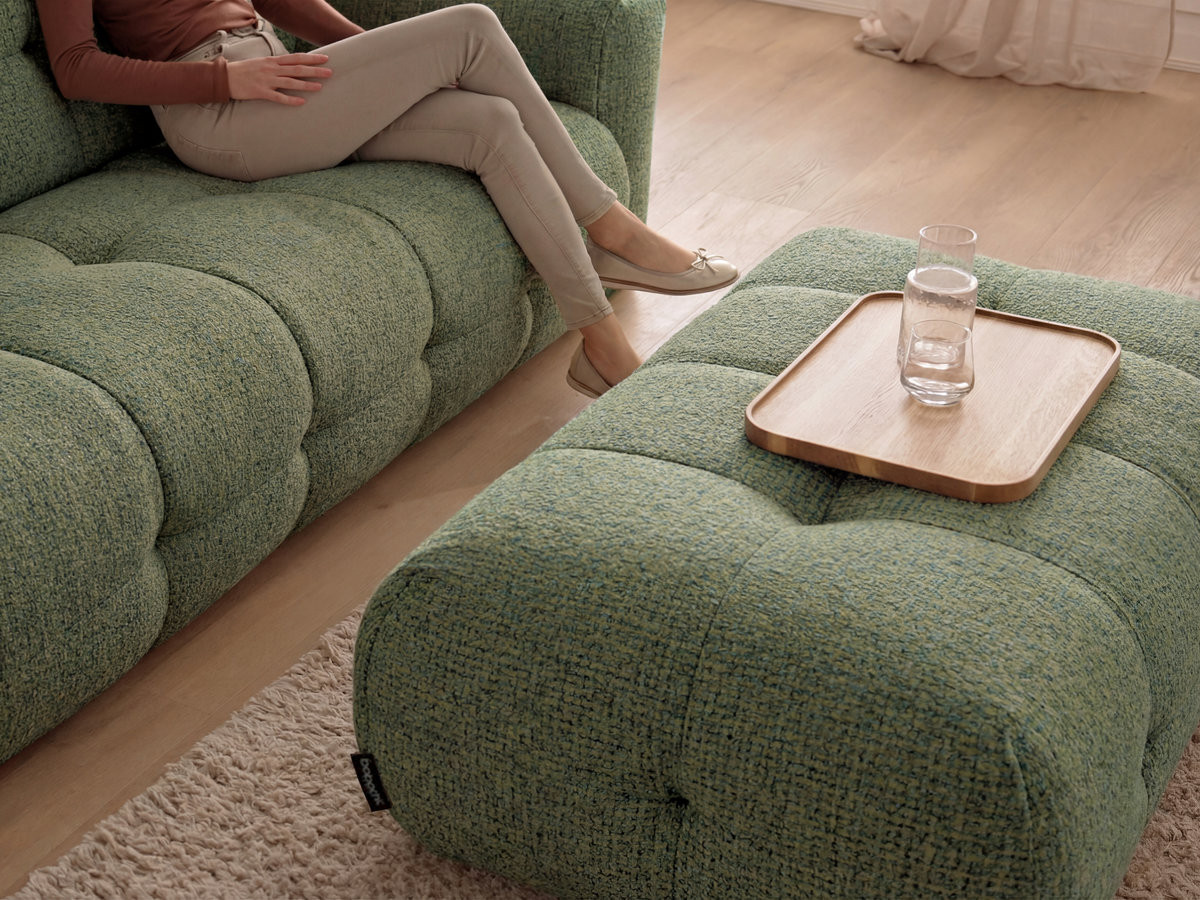 Bobochic Laura Ecksofa mit großem Pouf Melange-Stoff Hellgrün Ecke rechts