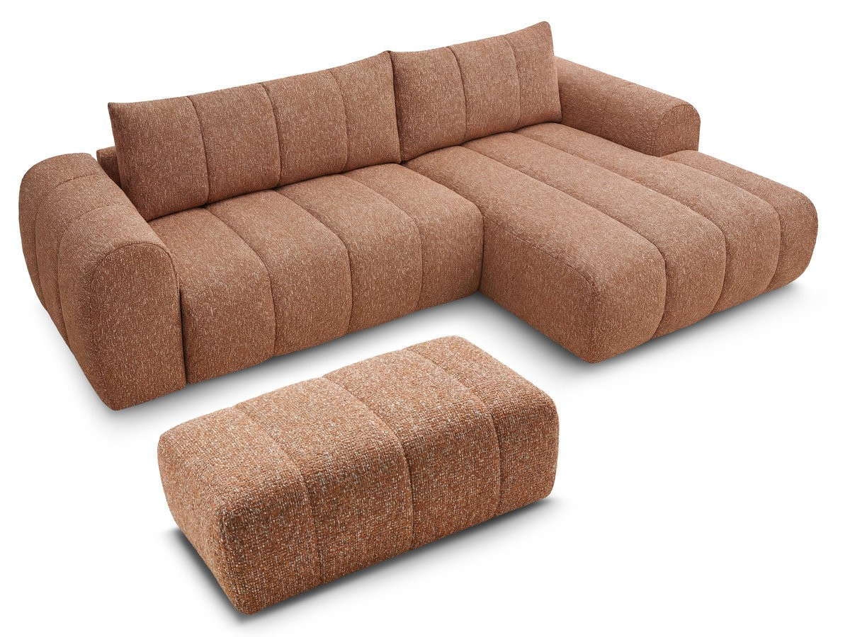 Bobochic Nesty Ecksofa 272 cm mit Pouf Melange-Stoff Orange Ecke rechts