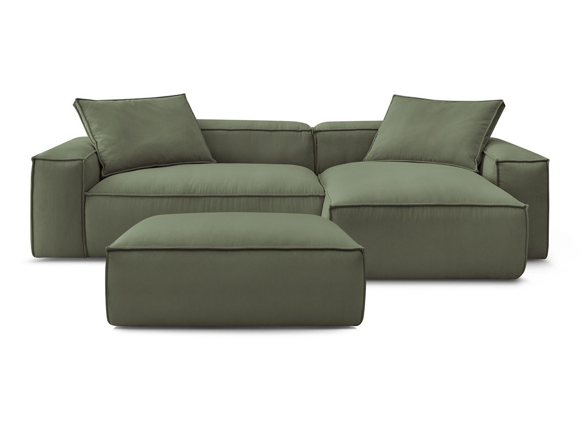 Bobochic Boheme Ecksofa mit Pouf Cordsamt Grün