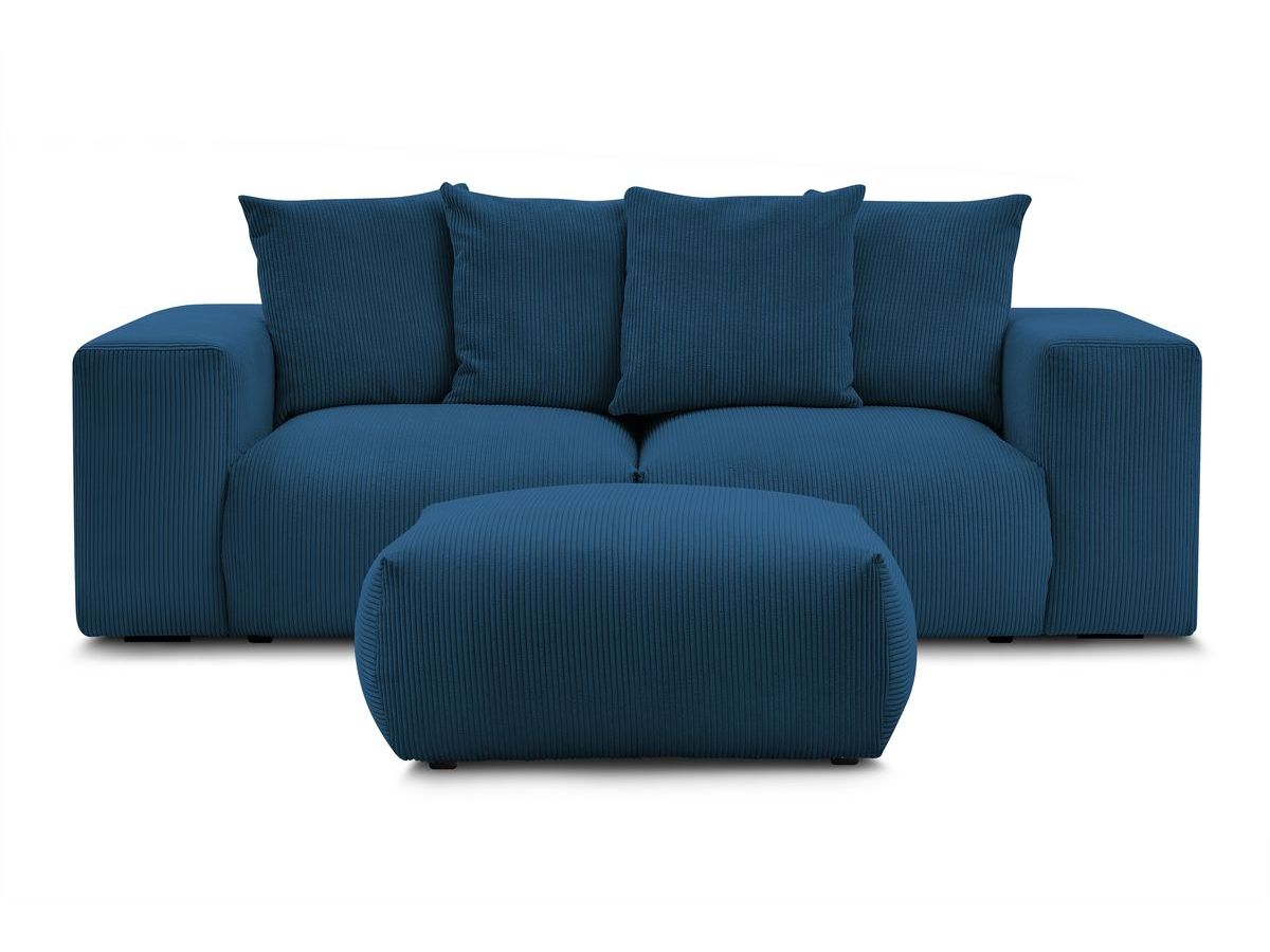 Bobochic Voltaire Sofa 4-Sitzer mit Pouf 248 × 100 cm Cordsamt Dunkelblau