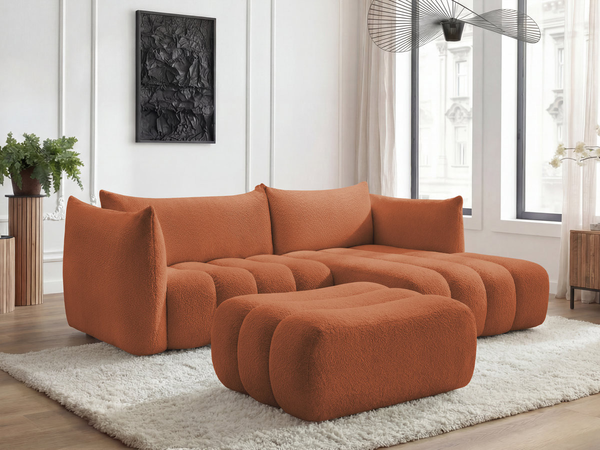 Bobochic Azra Ecksofa mit Pouf 262 × 178 cm Bouclé-Stoff Orange Ecke rechts