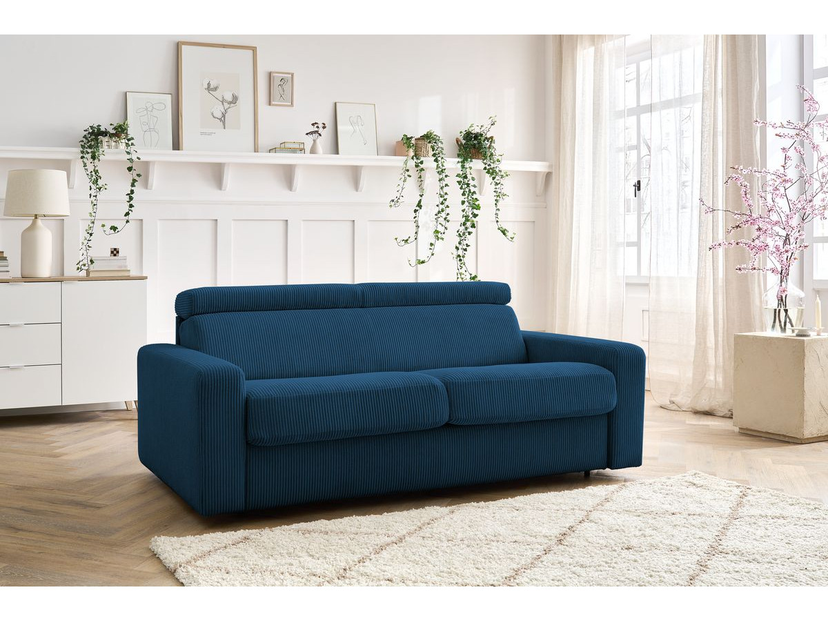 Bobochic Monaco Schlafsofa 3-Sitzer Cordsamt Dunkelblau, Liegefläche 160 × 190 cm