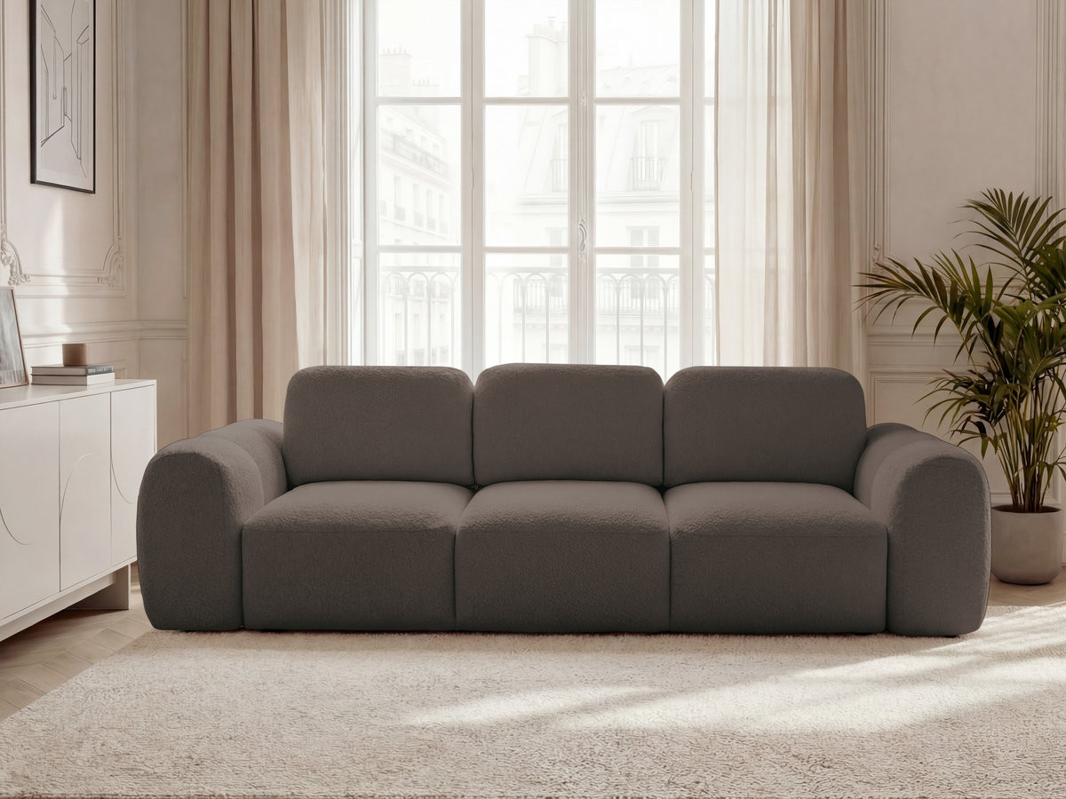 Bobochic Montaigne Schlafsofa 3-Sitzer mit Bettkasten Bouclé-Stoff Braun