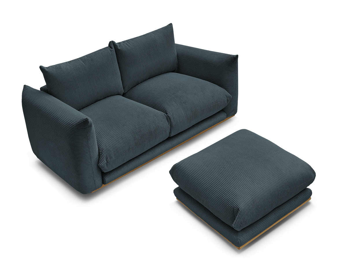 Bobochic Ernest Sofa 3-Sitzer mit Pouf 193 × 106 cm Cordsamt Blau