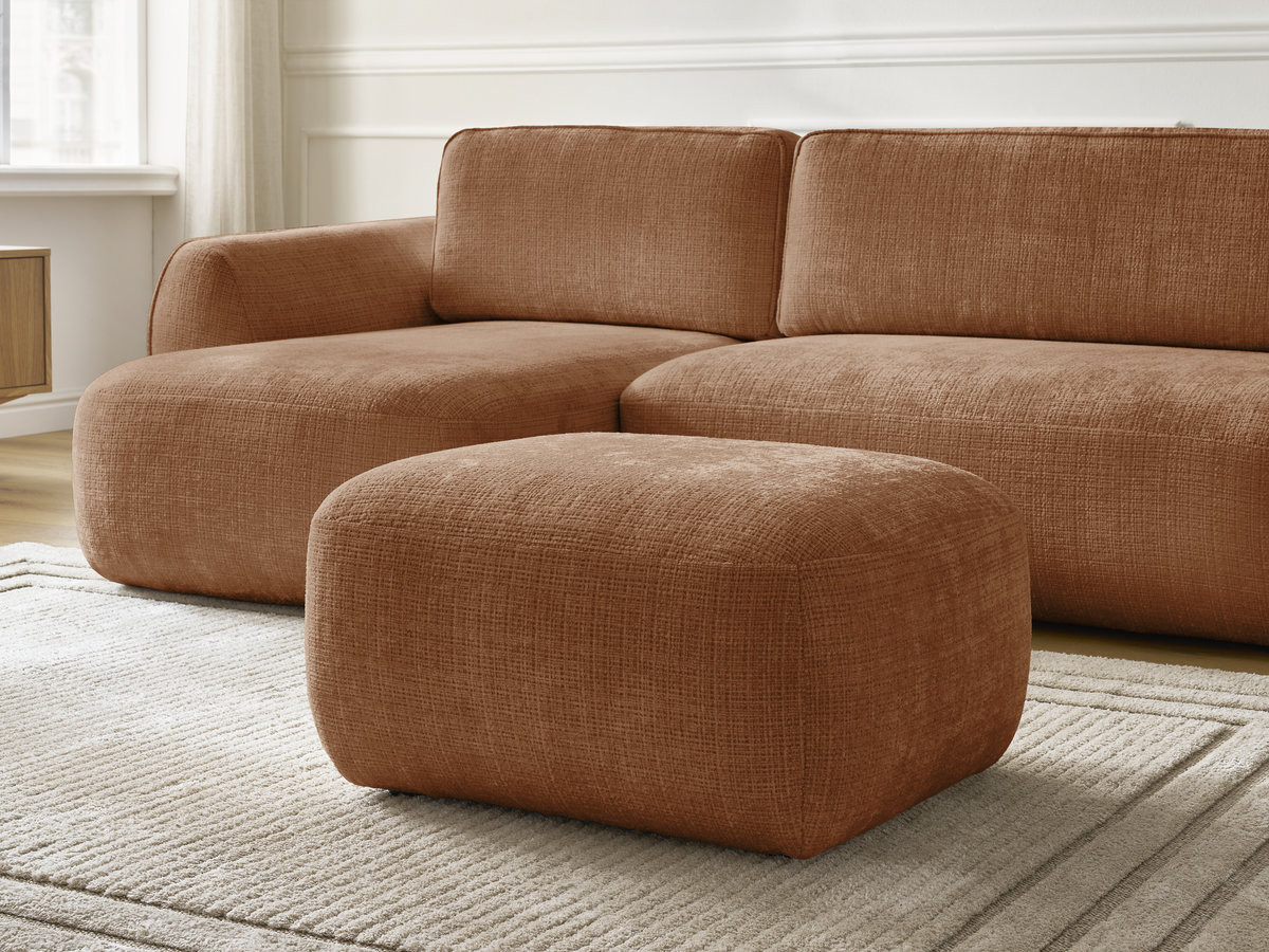 Bobochic Denise Ecksofa mit Schlaffunktion und Bettkasten und Pouf 258 × 160 cm Strukturstoff Orange Ecke links