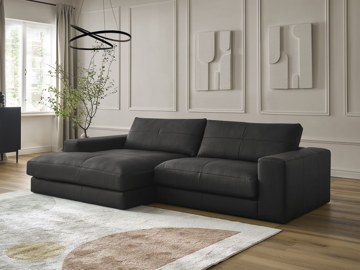 Bobochic Leonard Ecksofa 274 × 159 cm Leder Schwarz Ecke links