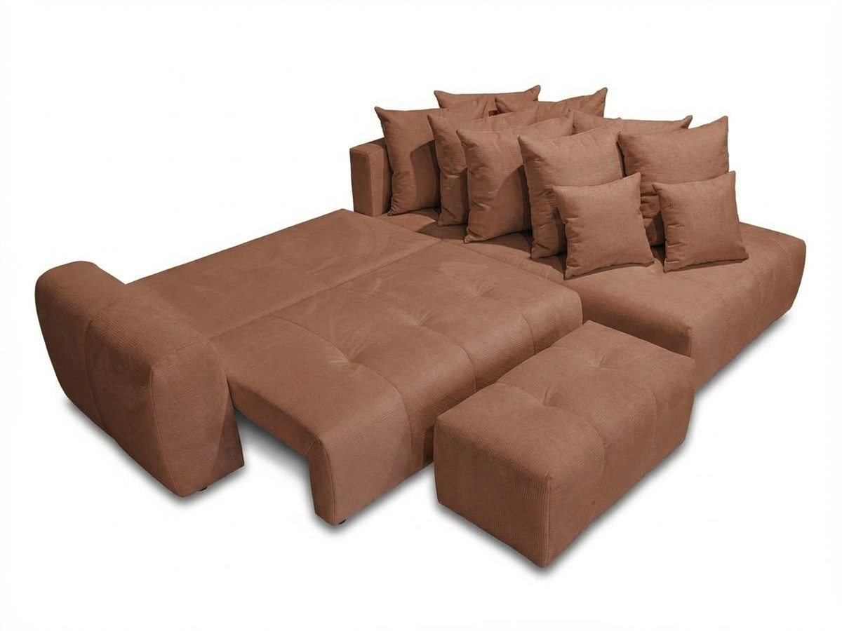 Bobochic Roxelane Ecksofa mit Schlaffunktion und Bettkasten und Pouf Melange-Stoff Orange Ecke rechts