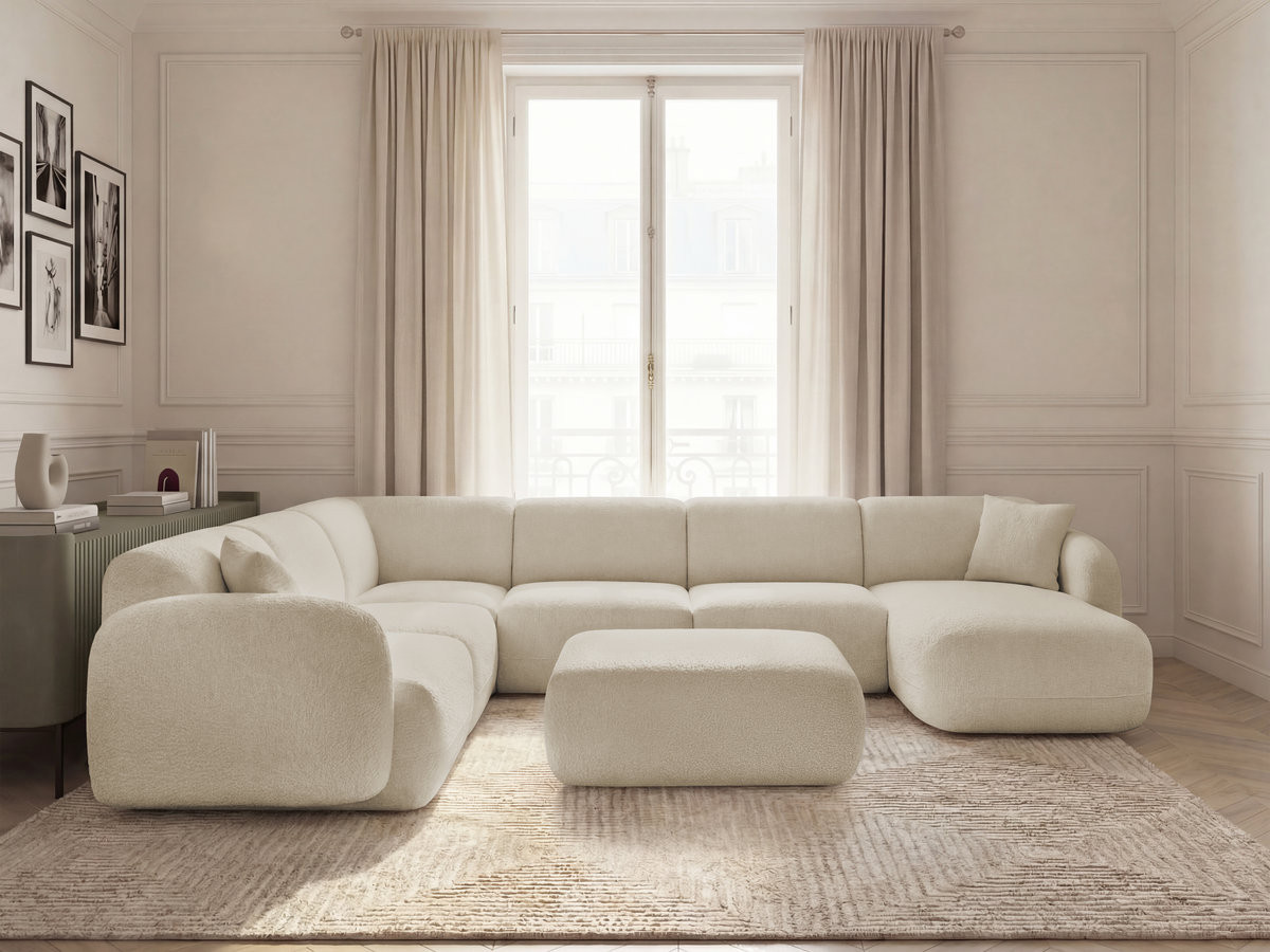 Bobochic Anda Wohnlandschaft mit Pouf 373 × 289 cm Chenille Beige Ecke links