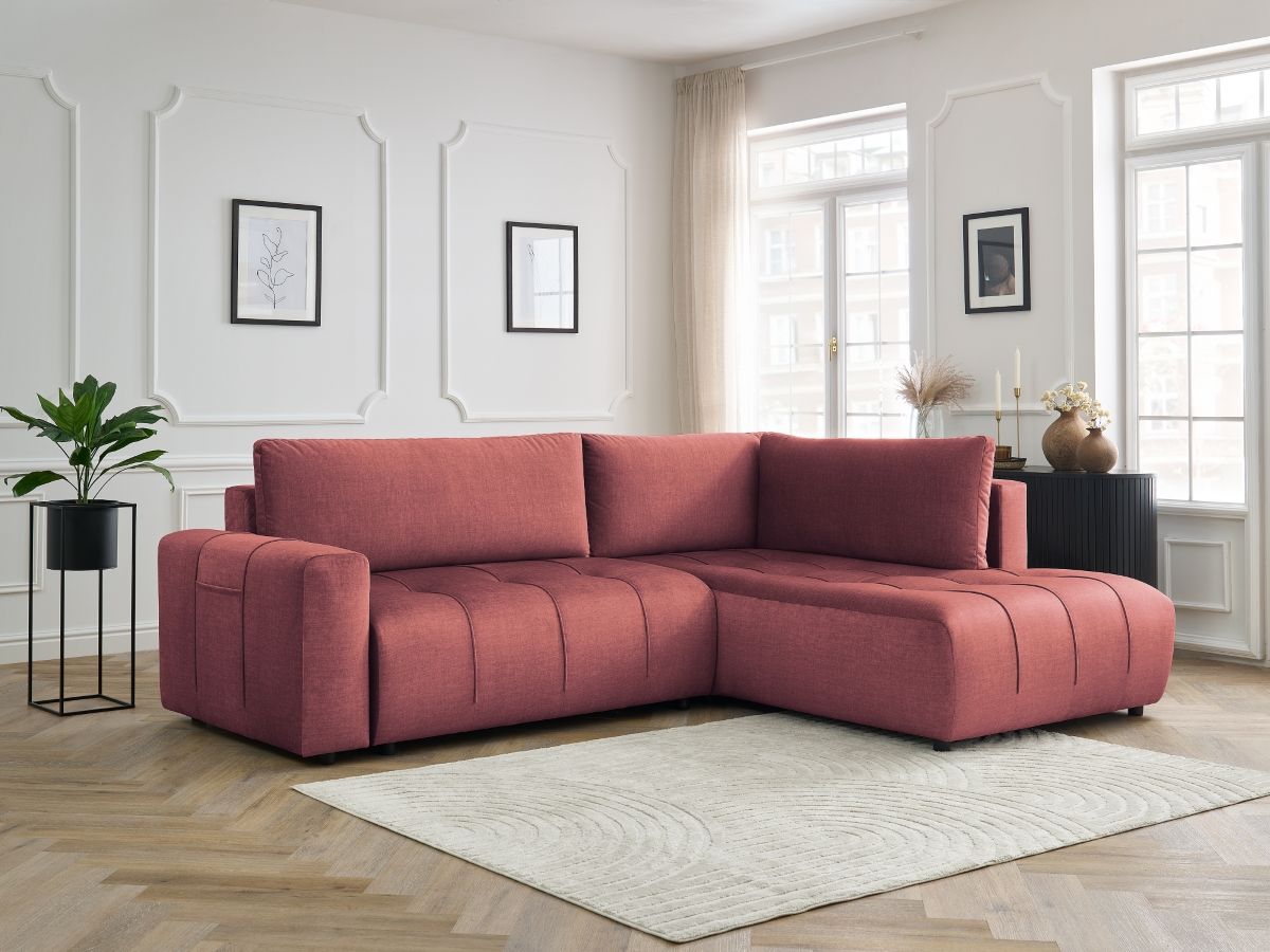 Bobochic Arsene Ecksofa mit Schlaffunktion und Bettkasten 277 × 200 cm Samt Orange Ecke rechts