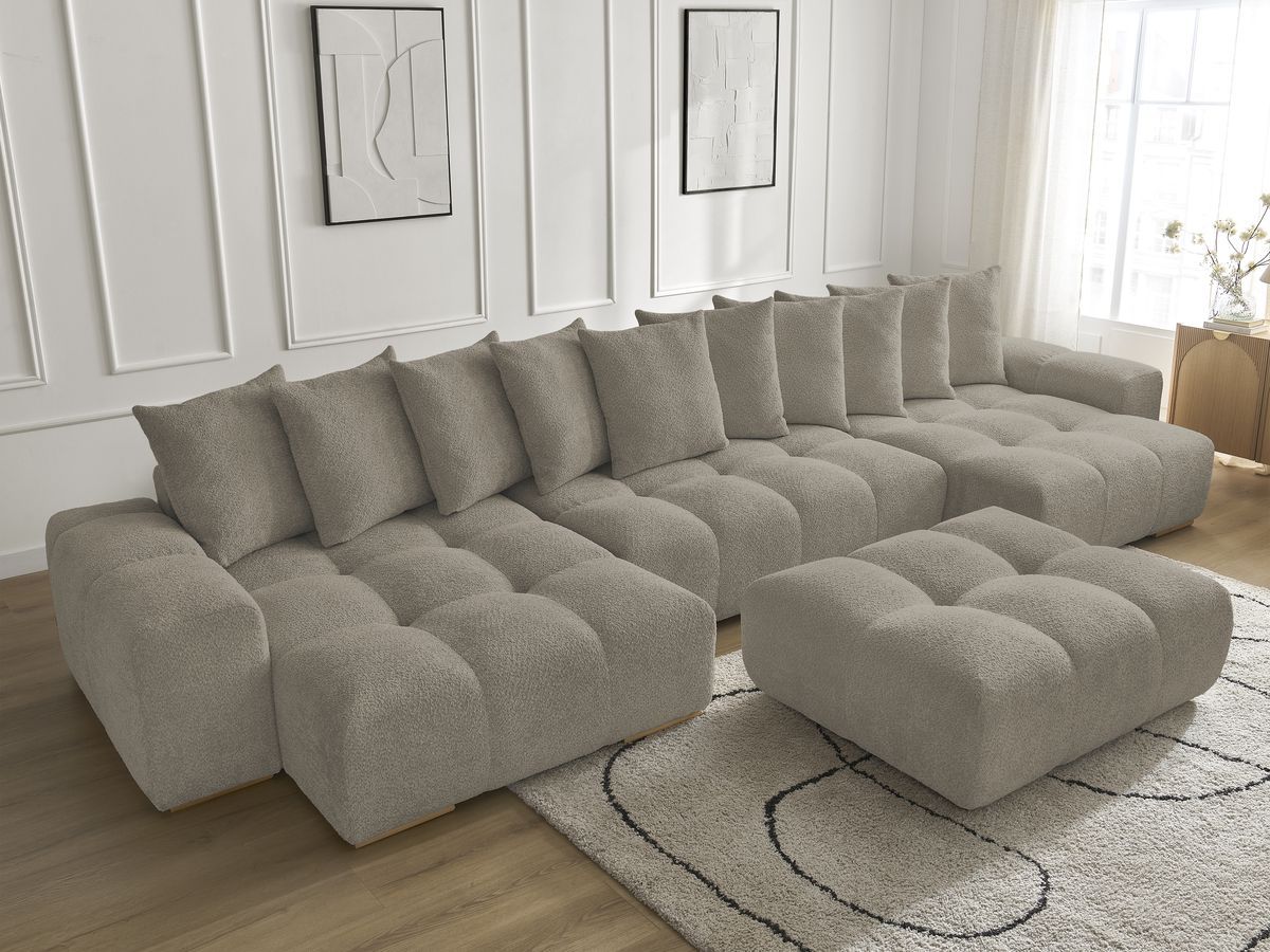 Bobochic Anakin Wohnlandschaft mit Pouf, 10 Kissen Bouclé-Stoff Taupe