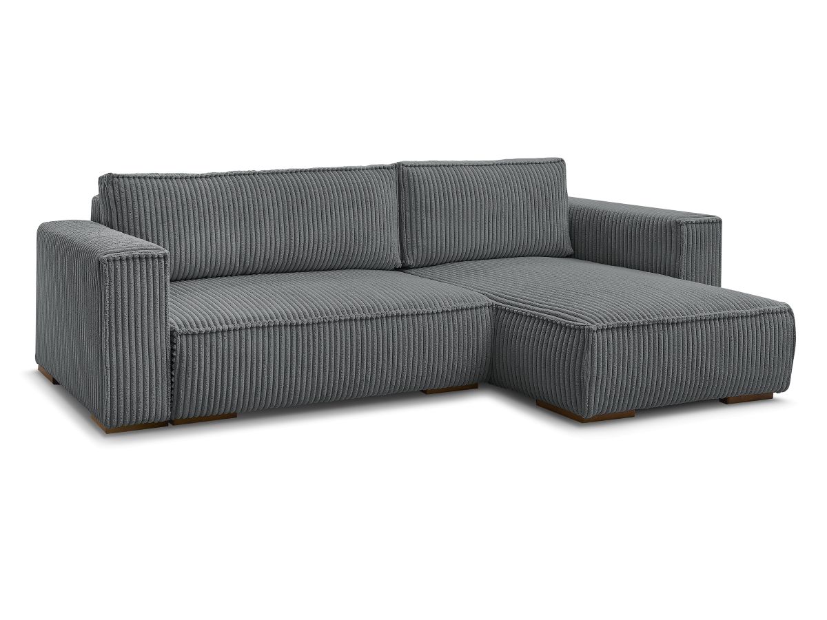 Bobochic Chelsea Ecksofa mit Schlaffunktion und Bettkasten Breitcord weich Dunkelgrau
