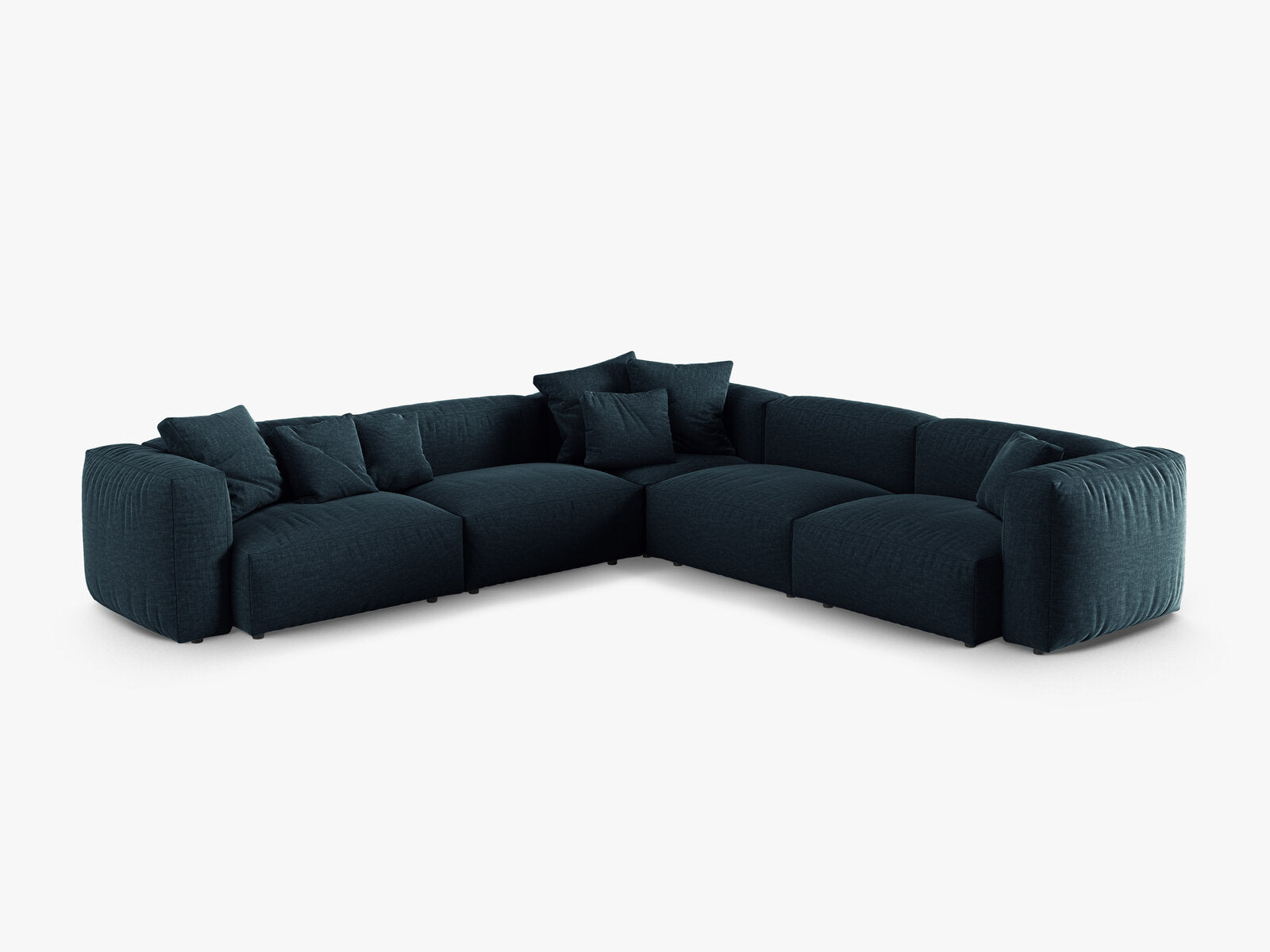 Micadoni modulares symmetrisches Ecksofa XL Martina 5-Sitzer 90cm Sitztiefe Strukturierter Stoff Boston Jeansblau