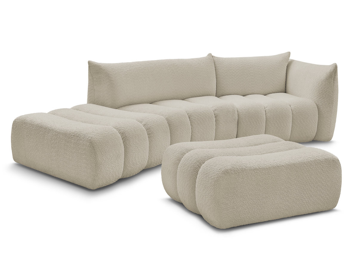 Bobochic Azra Ecksofa mit Pouf 325 × 112 cm Bouclé-Stoff Beige Ecke rechts