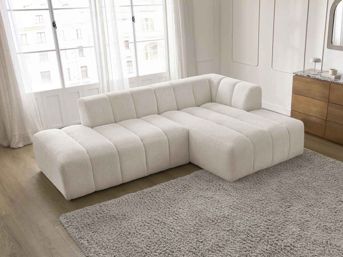 Bobochic Annecy Ecksofa Bouclé-Stoff Weiß Ecke rechts