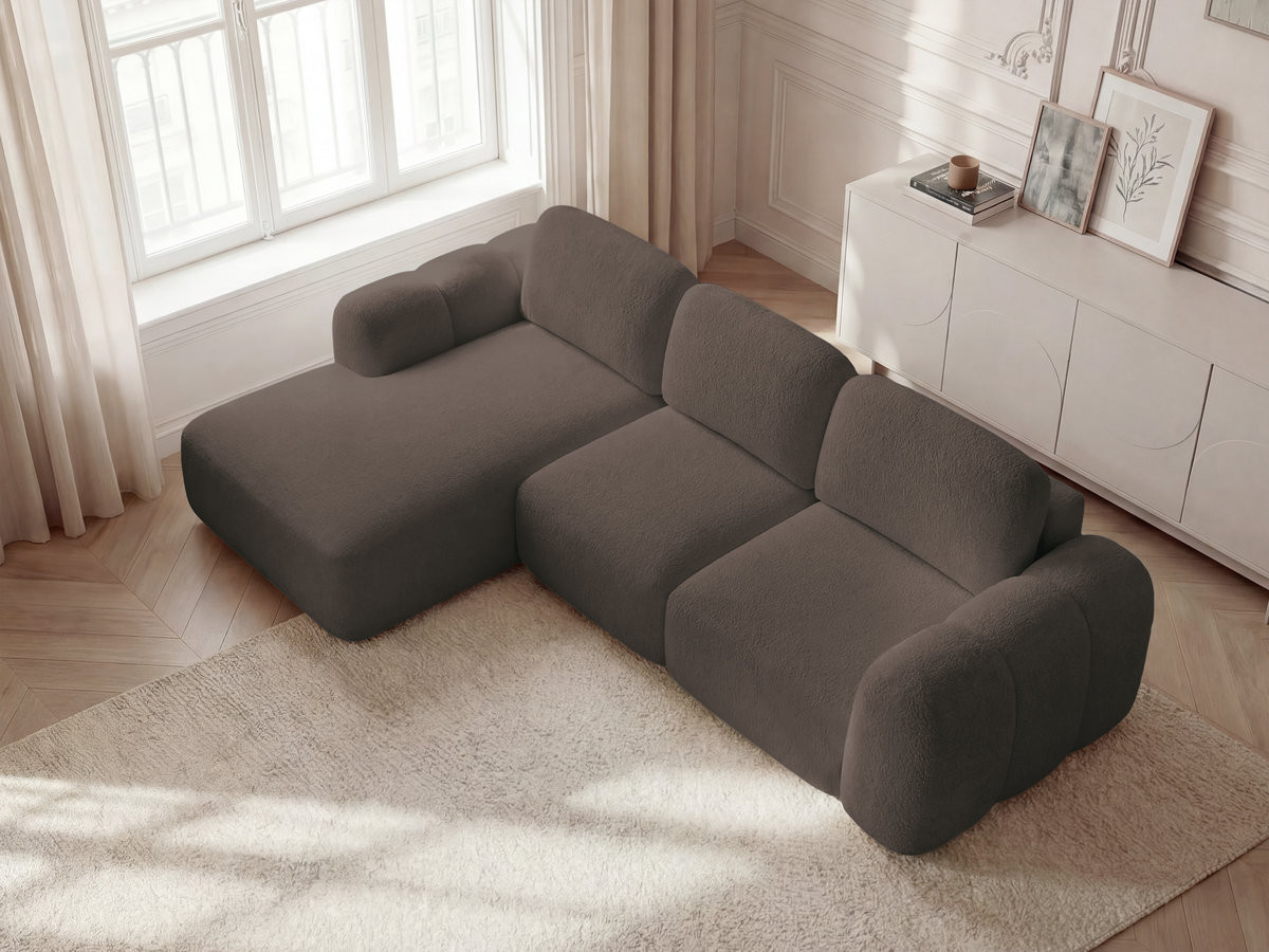 Bobochic Montaigne Ecksofa mit Schlaffunktion und Bettkasten 276 × 164 cm Bouclé-Stoff Braun Ecke links