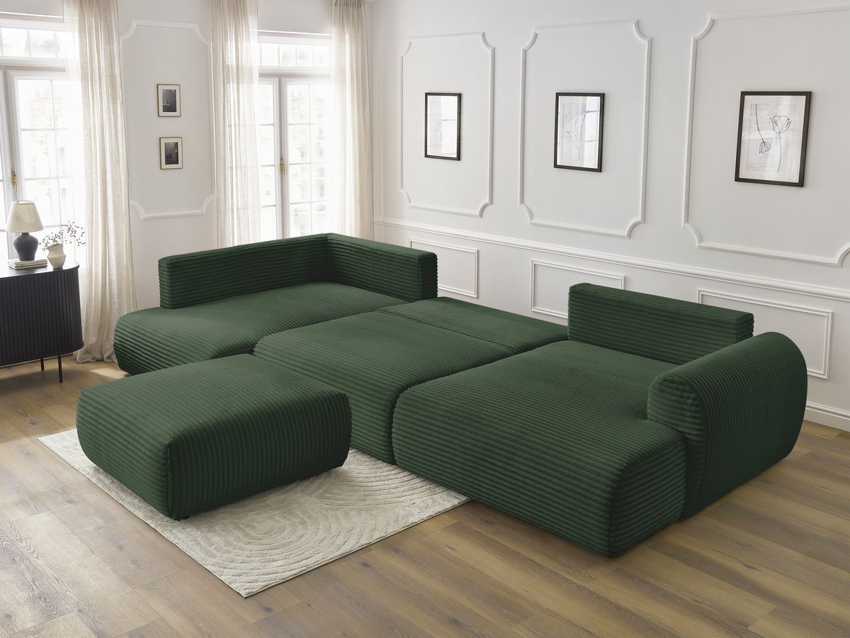 Bobochic Lucien Wohnlandschaft mit Pouf Breitcord weich Grün Ecke rechts