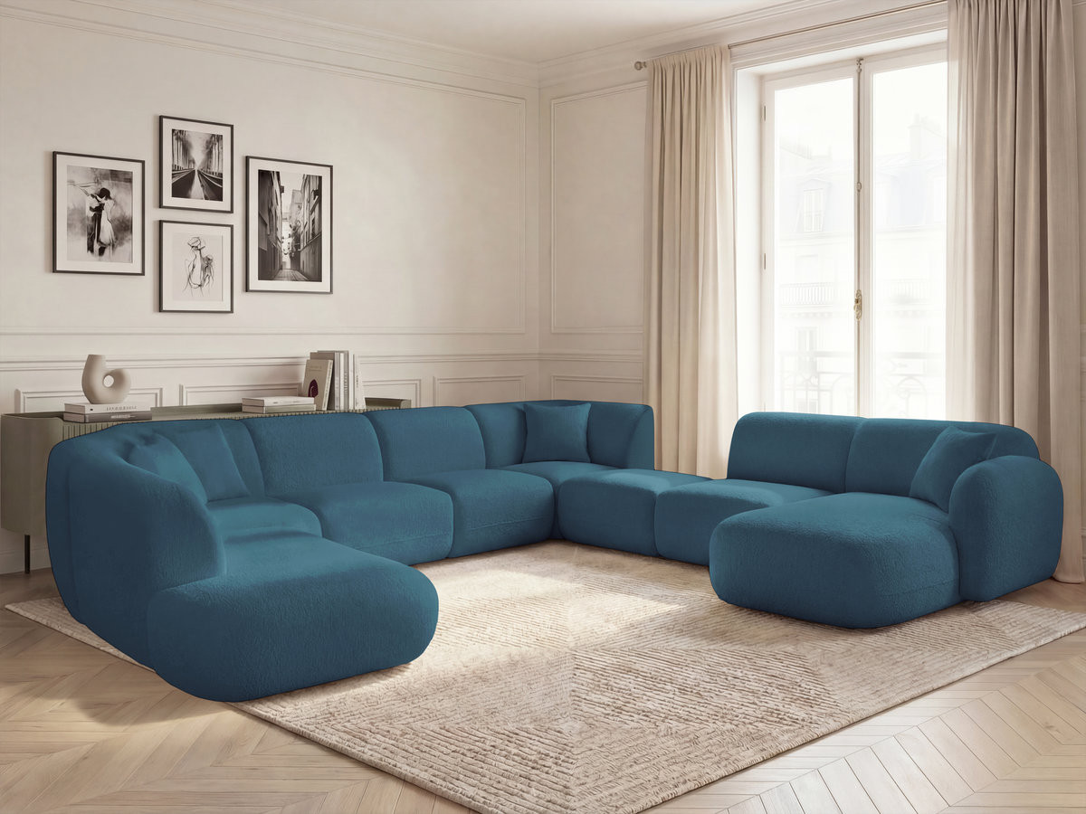 Bobochic Anda Wohnlandschaft mit Pouf 396 × 357 cm Chenille Hellblau Ecke rechts