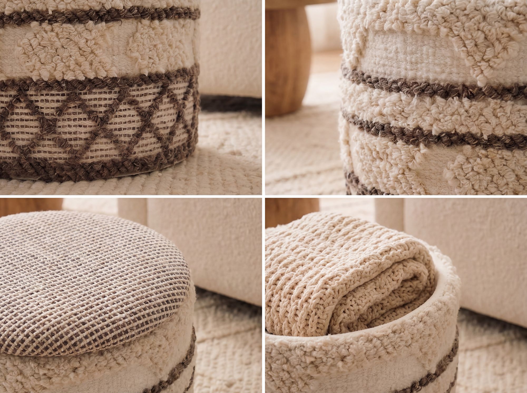 Sitzhocker Vedavagen Stoff Beige Ø 40 cm