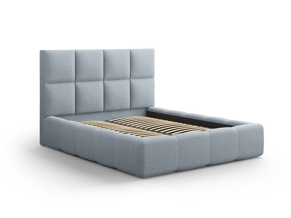 Cosmopolitan Design Stauraumbett mit Kopfteil Livigno 140x200 Strukturierter Stoff Solid Hellblau