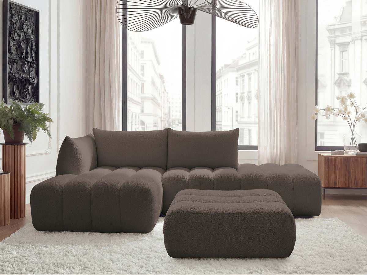 Bobochic Azra Ecksofa mit Pouf 319 × 178 cm Bouclé-Stoff Braun Ecke links