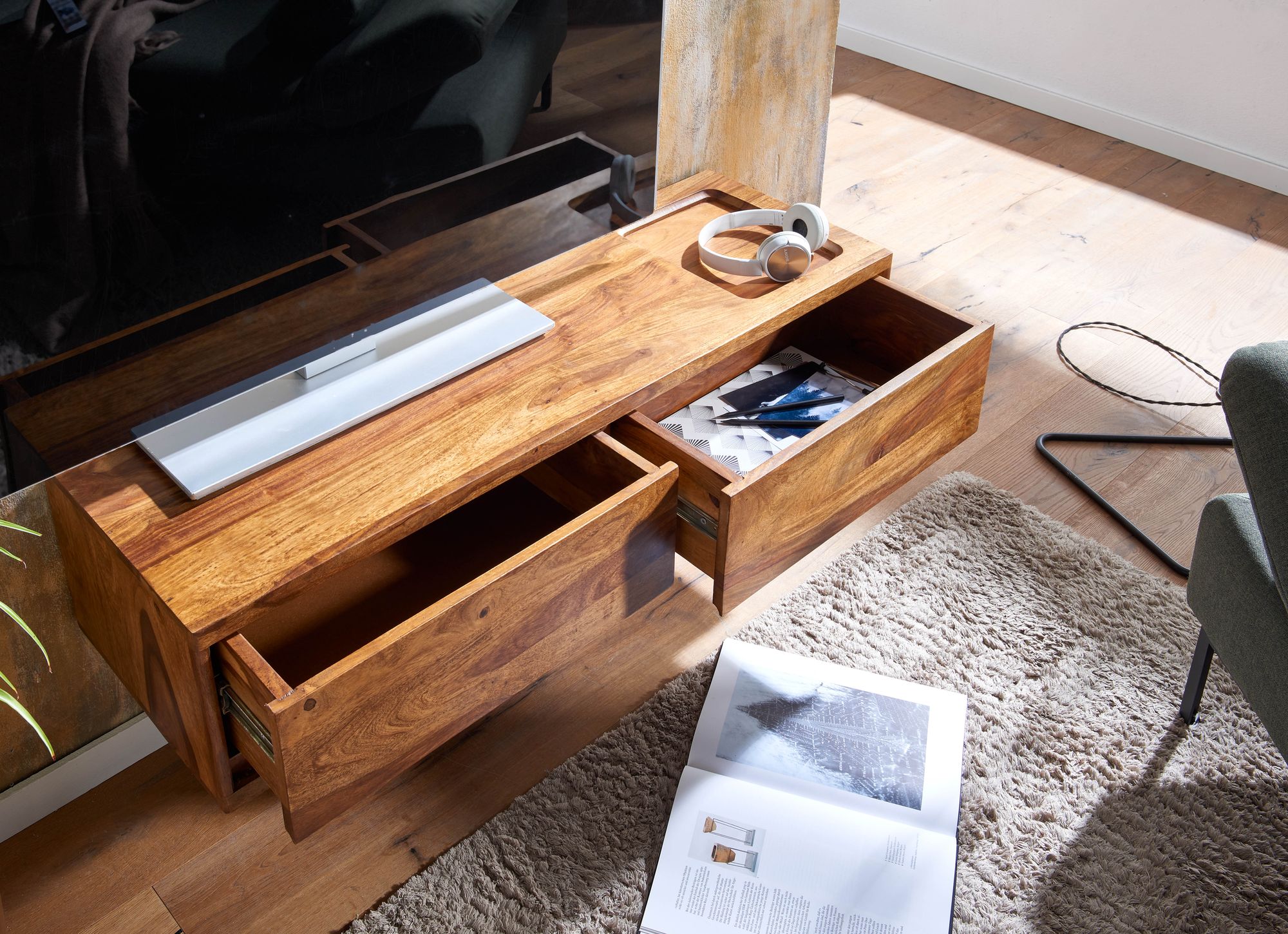 TV-Board Sandgerdi Sheesham Massivholz Braun 108 × 34 × 25 cm