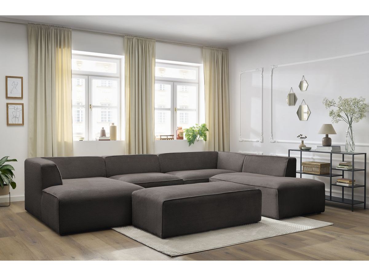Bobochic Megeve Wohnlandschaft mit Pouf Cordsamt Braun Ecke links