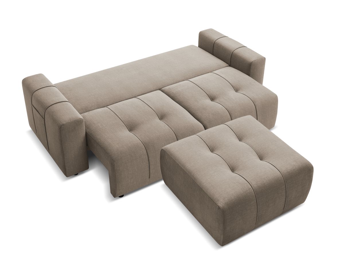 Bobochic Arsene Schlafsofa 4-Sitzer mit Bettkasten und Pouf Samt Taupe