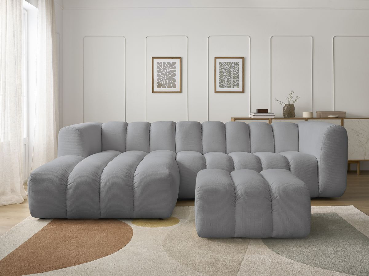 Bobochic Talia Ecksofa mit Pouf Melange-Stoff Hellgrau Ecke links