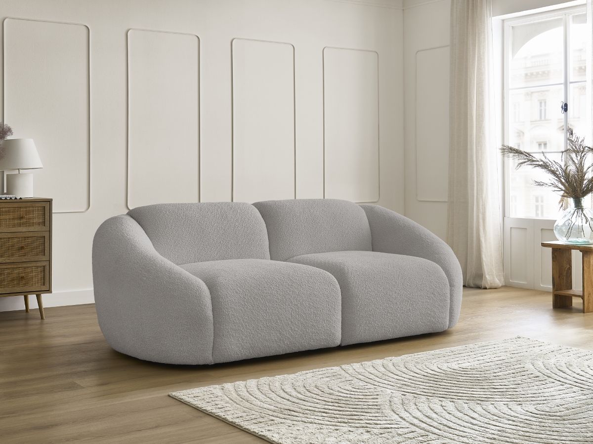 Bobochic Tina Sofa 2-Sitzer Bouclé-Stoff Hellgrau