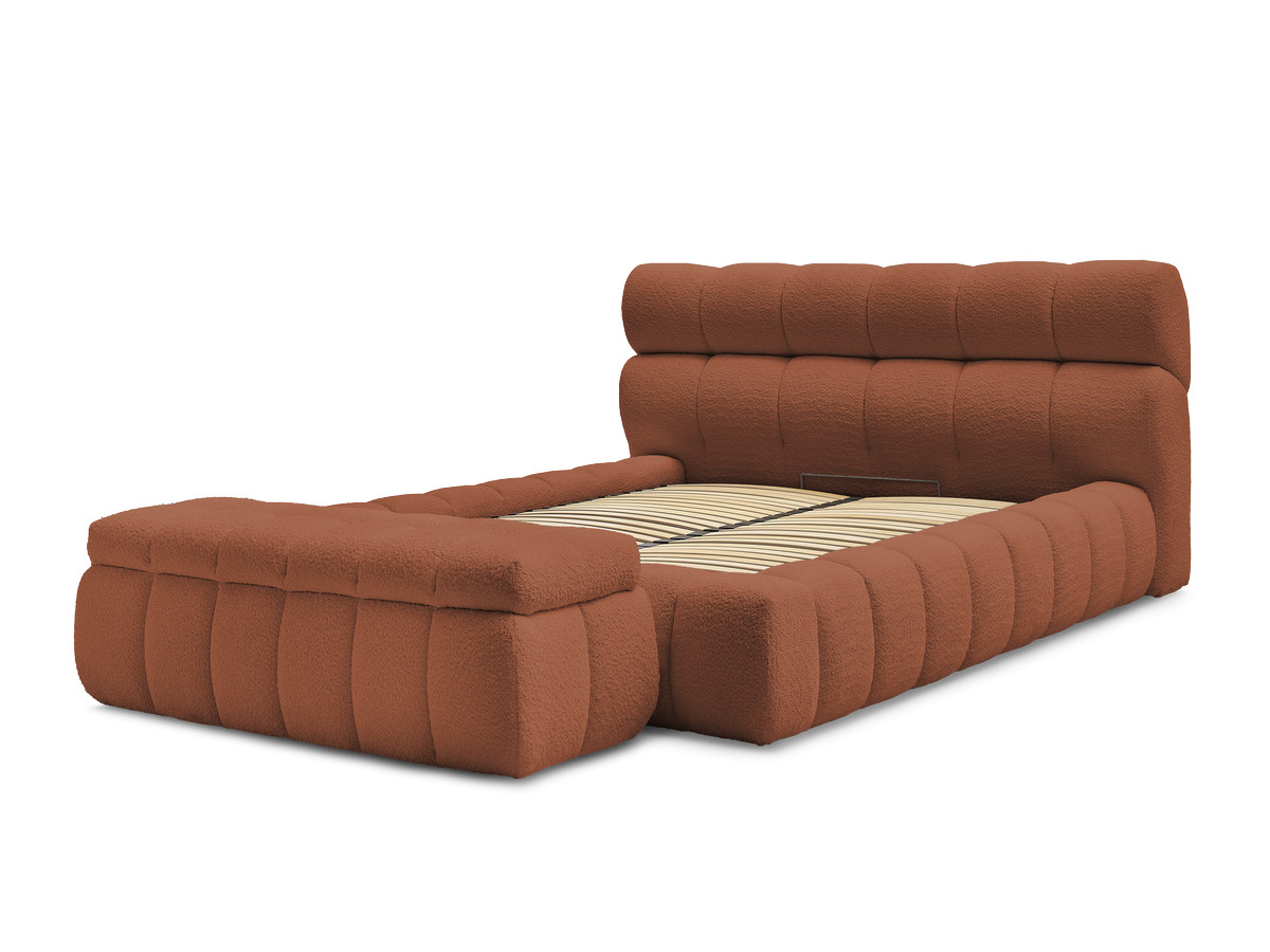 Bobochic Mont-blanc Polsterbett mit Bettkasten mit Bettbank Bouclé-Stoff Orange, Liegefläche 160 × 200 cm