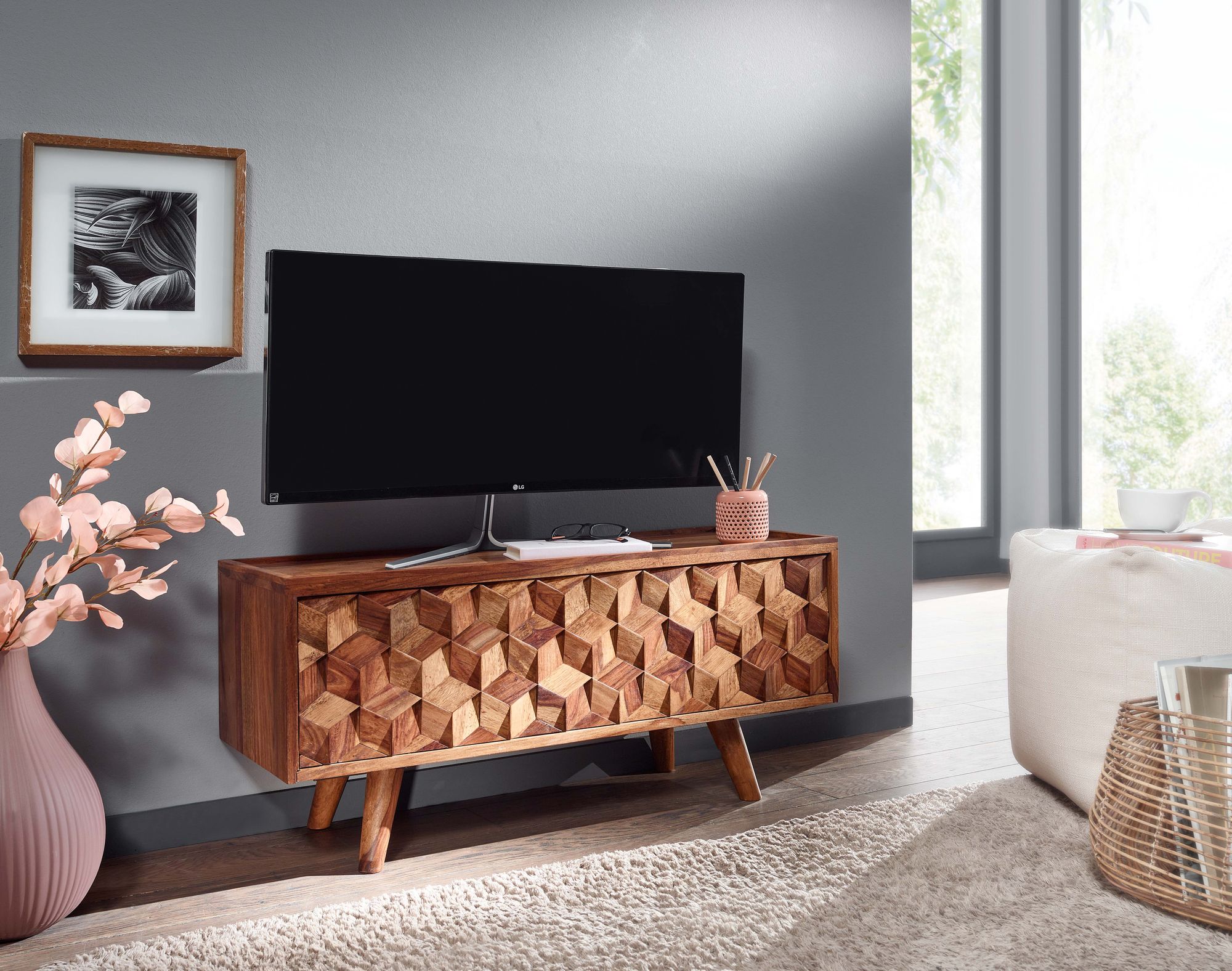 TV-Board Dorotea Massivholz Dunkelbraun 92 × 35 × 44 cm
