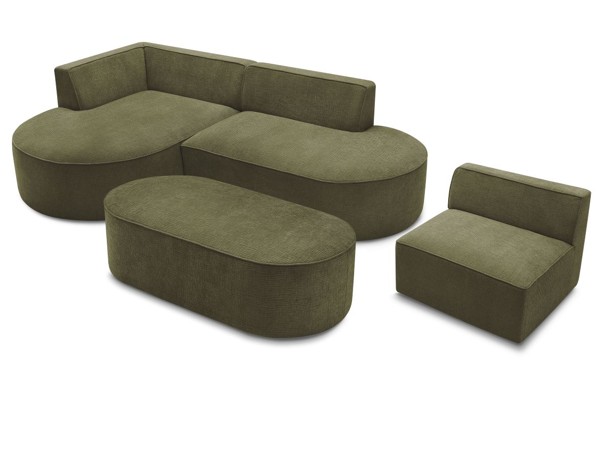 Bobochic Rousseau Ecksofa mit Sofamodul und Pouf Strukturstoff Grün Ecke links