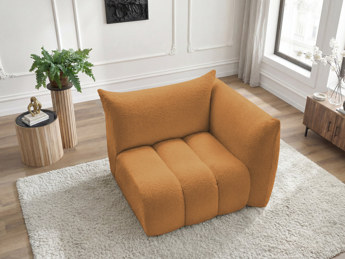 Bobochic Azra Sofamodul 1-Sitzer 117 × 112 cm Bouclé-Stoff Gelb Ecke rechts