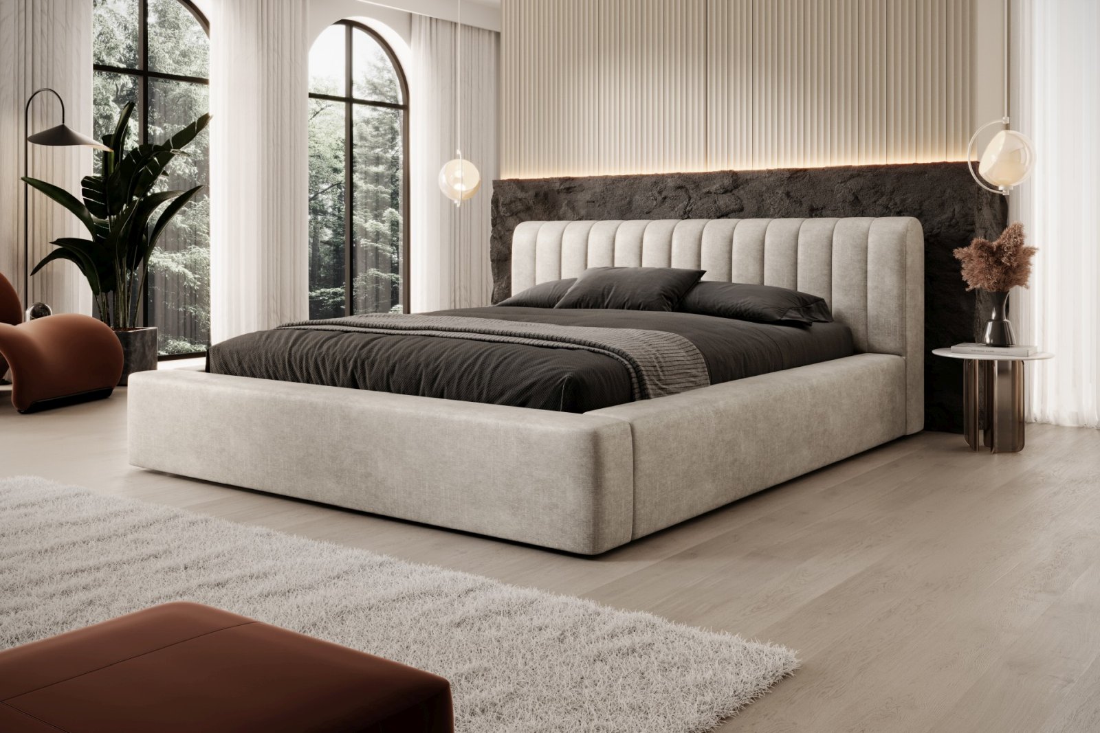 Polsterbett Faroa Samtstoff 180x200 mit Metallrahmen Macau Pearl