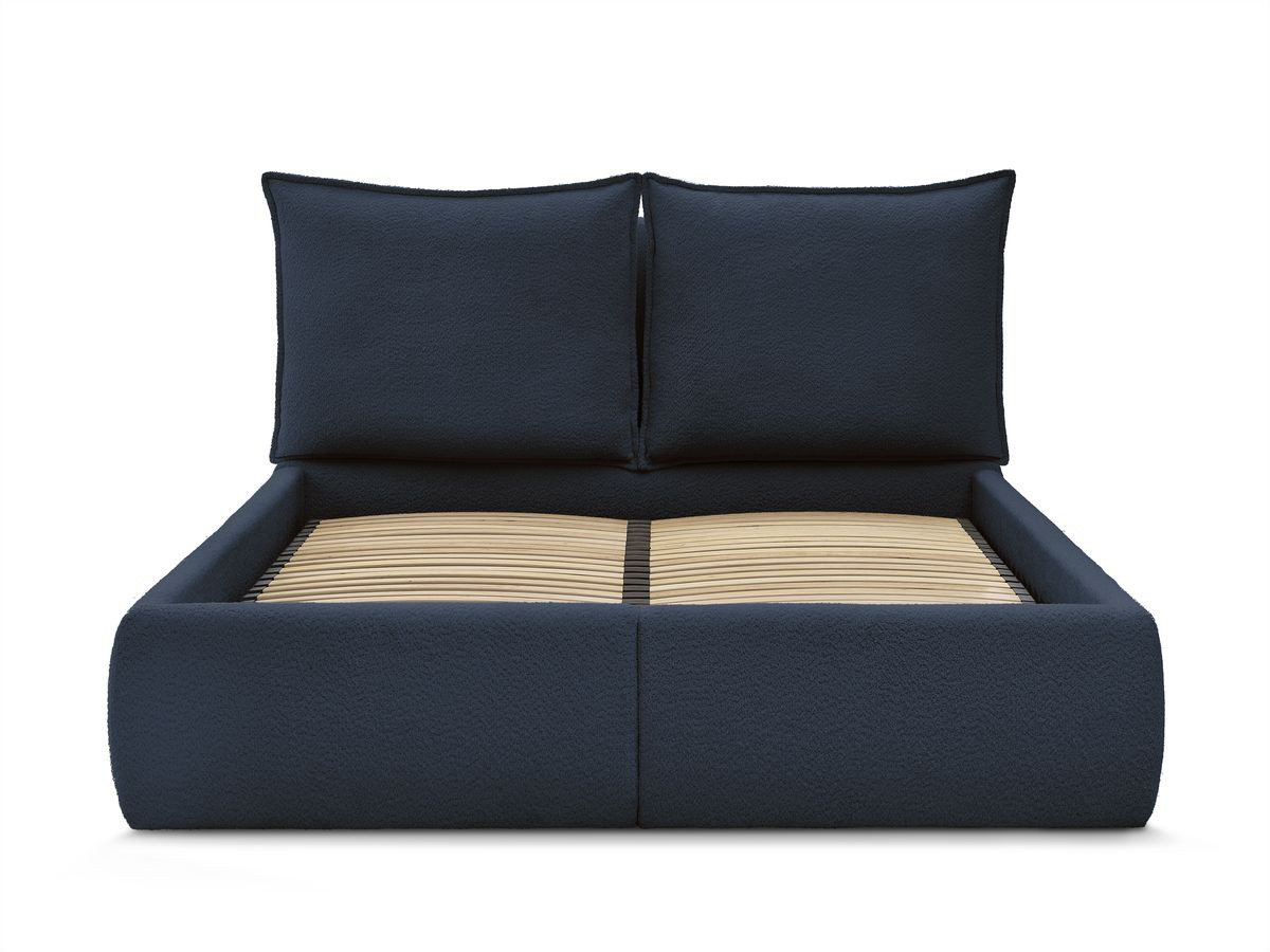 Bobochic Garance Polsterbett mit Bettkasten Bouclé-Stoff Dunkelblau, Liegefläche 160 × 200 cm