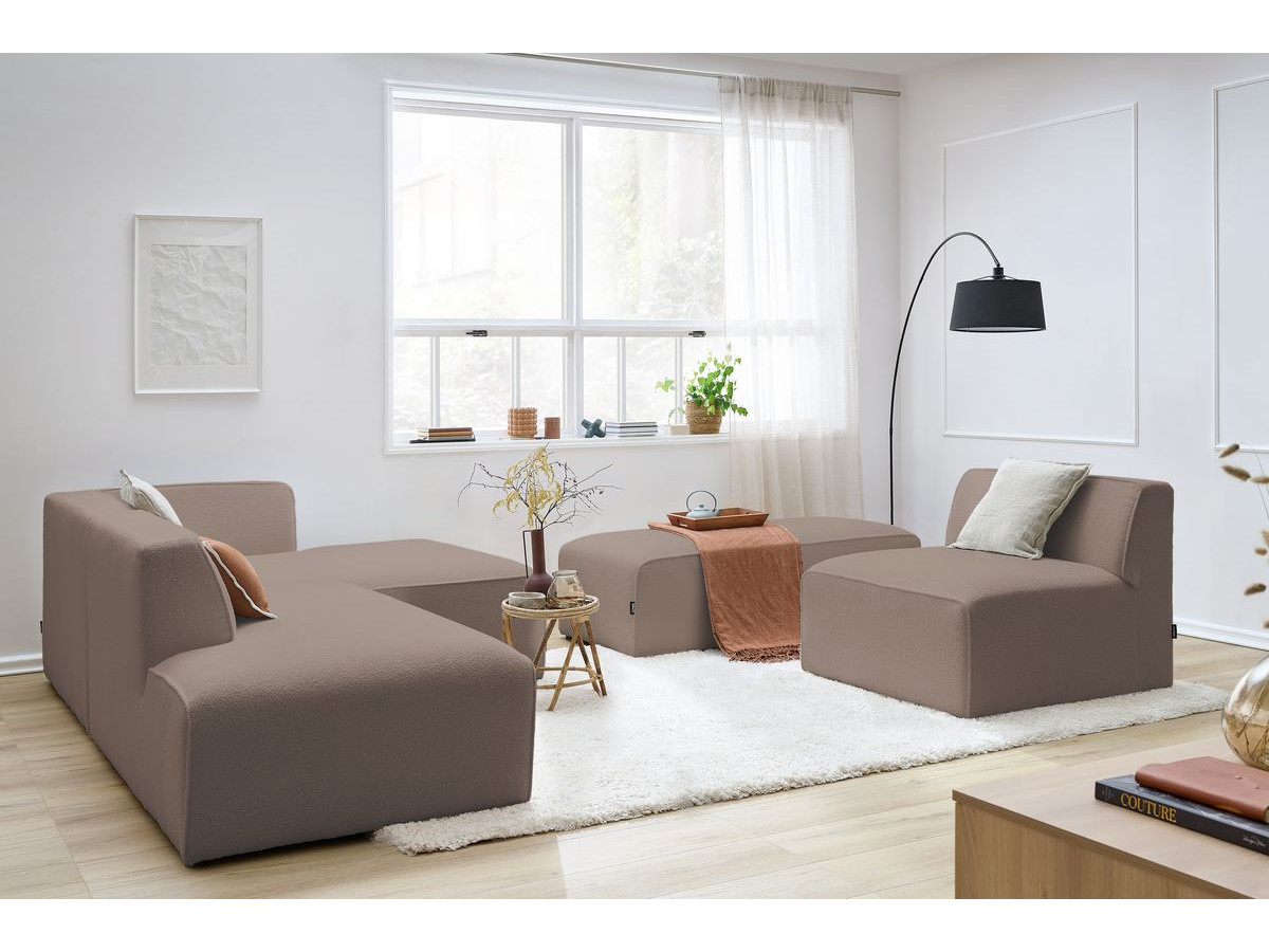 Bobochic Megeve Ecksofa mit Pouf Bouclé-Stoff Braun Ecke rechts