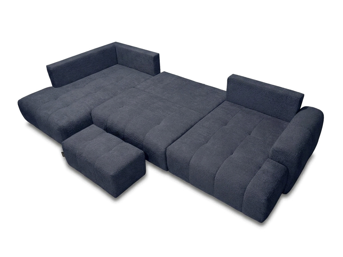 Bobochic Roxelane Wohnlandschaft mit Pouf Bouclé-Stoff Dunkelblau Ecke rechts