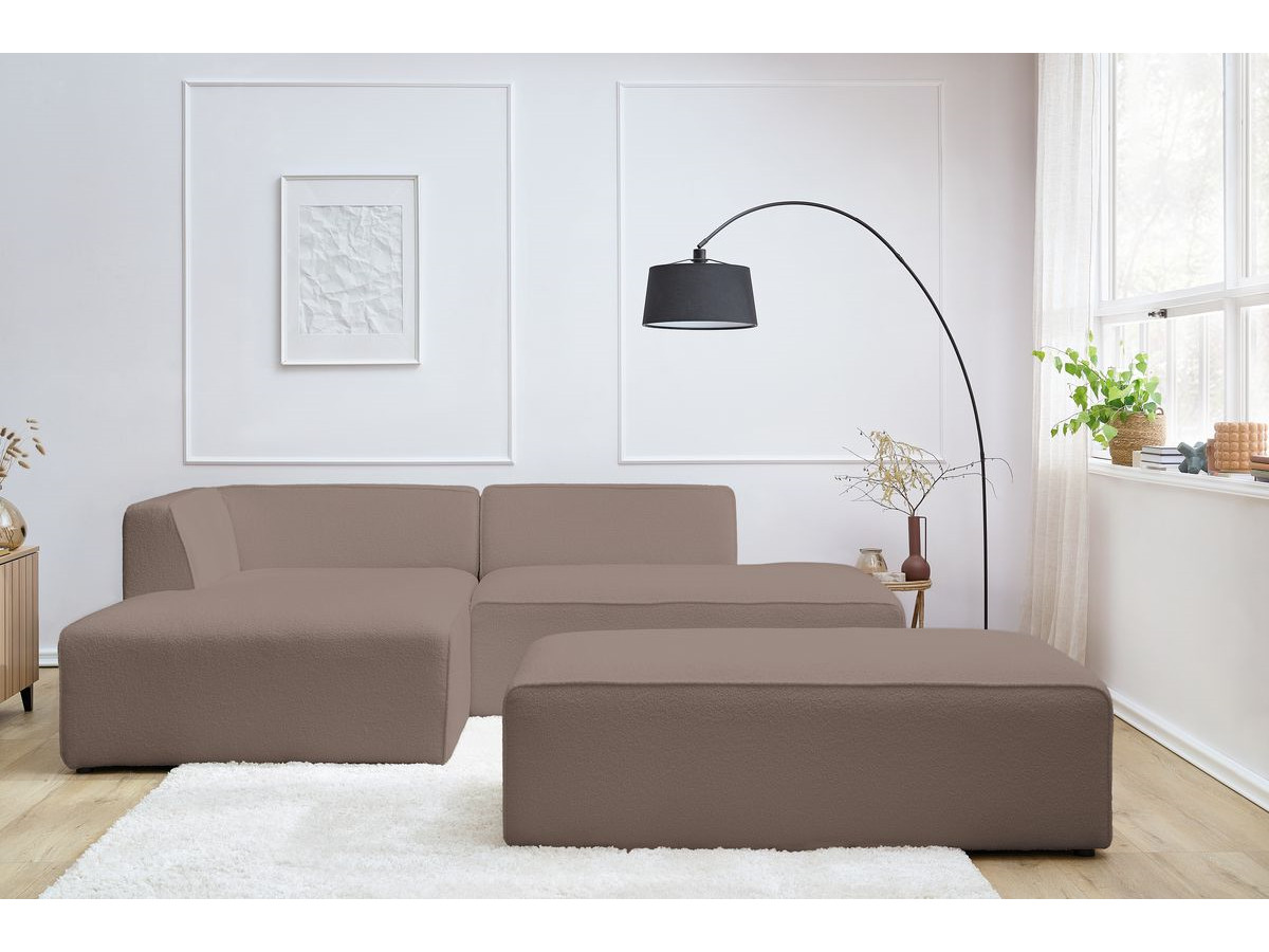 Bobochic Megeve Ecksofa mit Schlaffunktion und Pouf Bouclé-Stoff Braun Ecke links