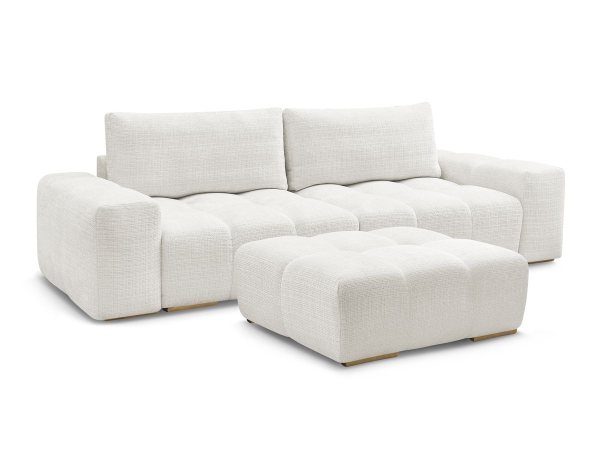 Bobochic Anakin Schlafsofa 3-Sitzer mit Bettkasten und Pouf, 2 Kissen Strukturstoff Weiß