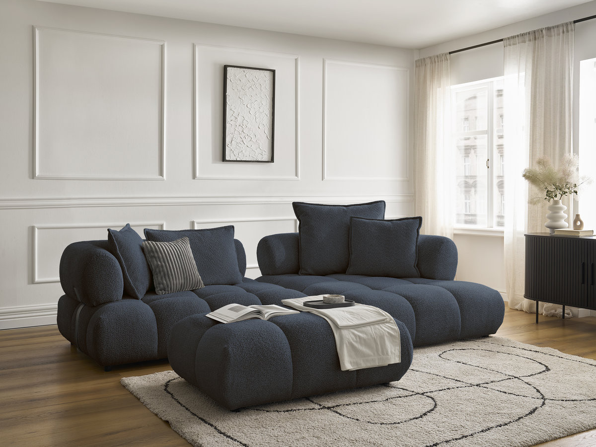 Bobochic Alya Ecksofa mit Pouf Bouclé-Stoff Dunkelblau Ecke rechts
