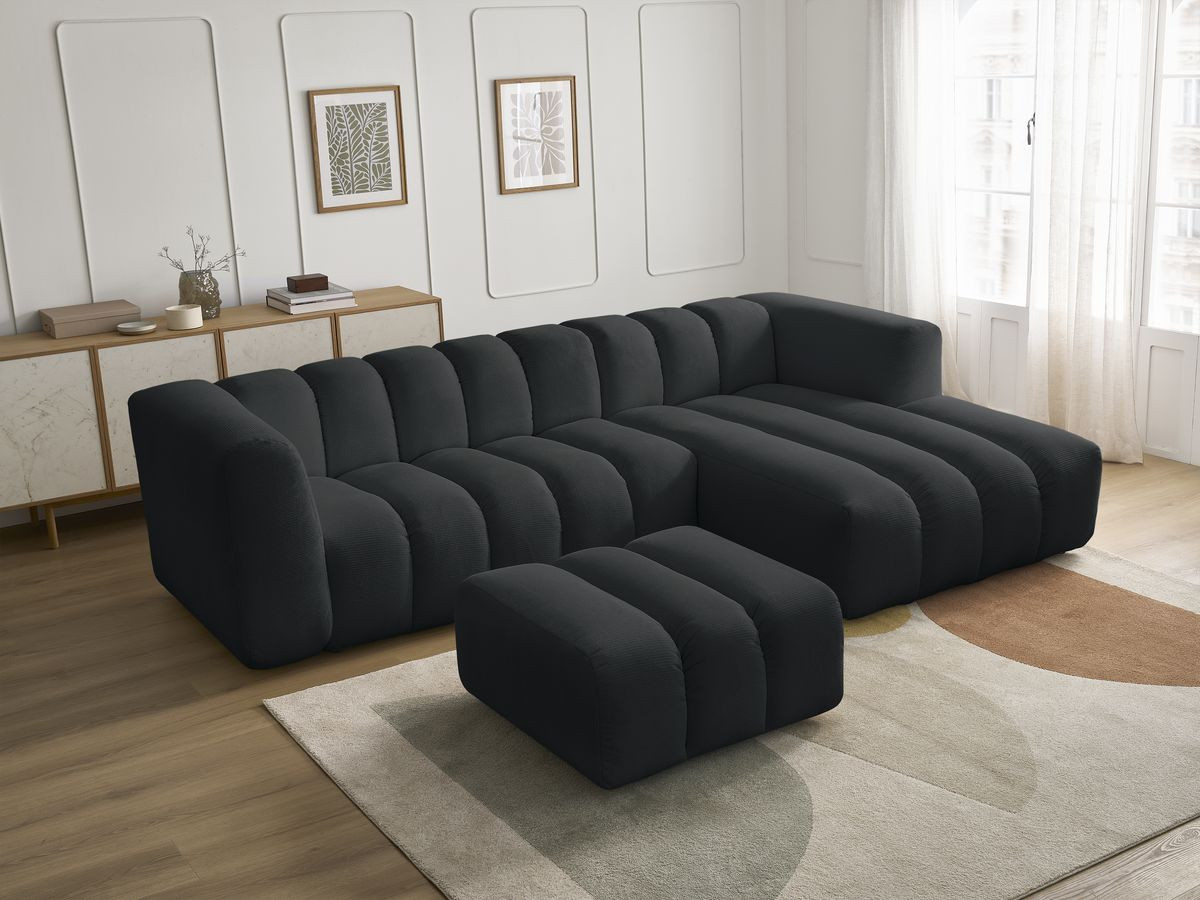 Bobochic Talia Ecksofa mit Pouf Melange-Stoff Schwarz Ecke rechts