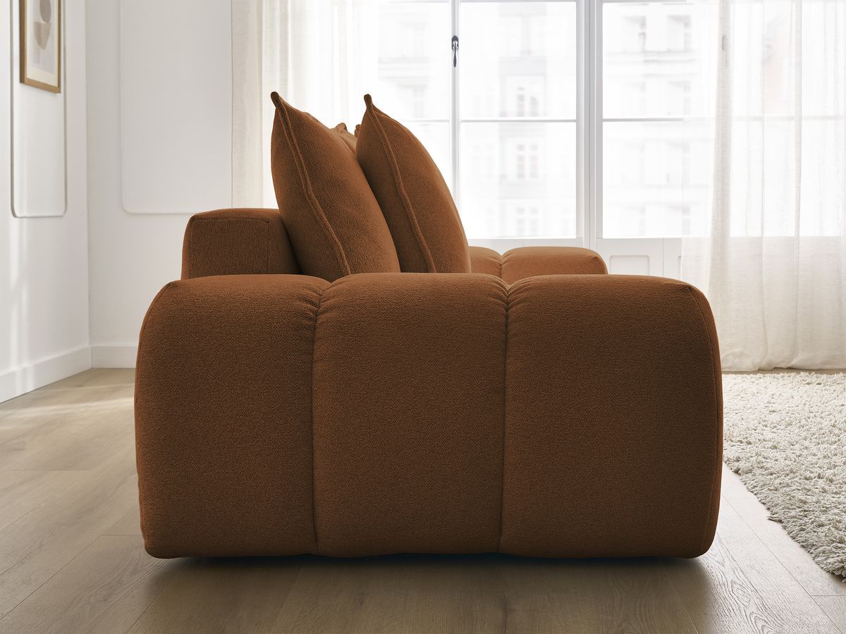 Bobochic Everest Schlafsofa 3-Sitzer mit Bettkasten, 5 Kissen Melange-Stoff Orange
