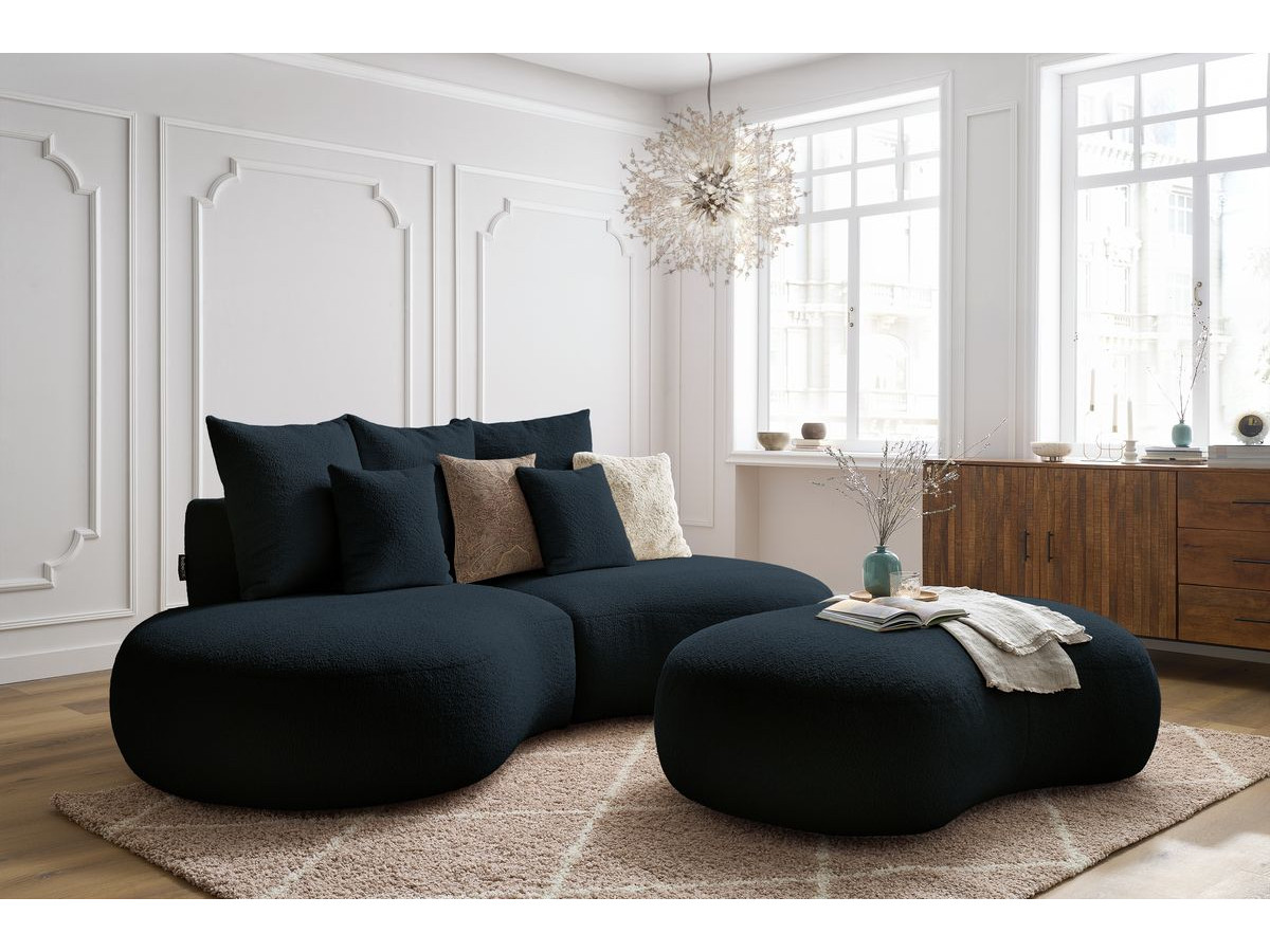 Bobochic Saint-germain Sofa 5-Sitzer mit Pouf Bouclé-Stoff Dunkelblau