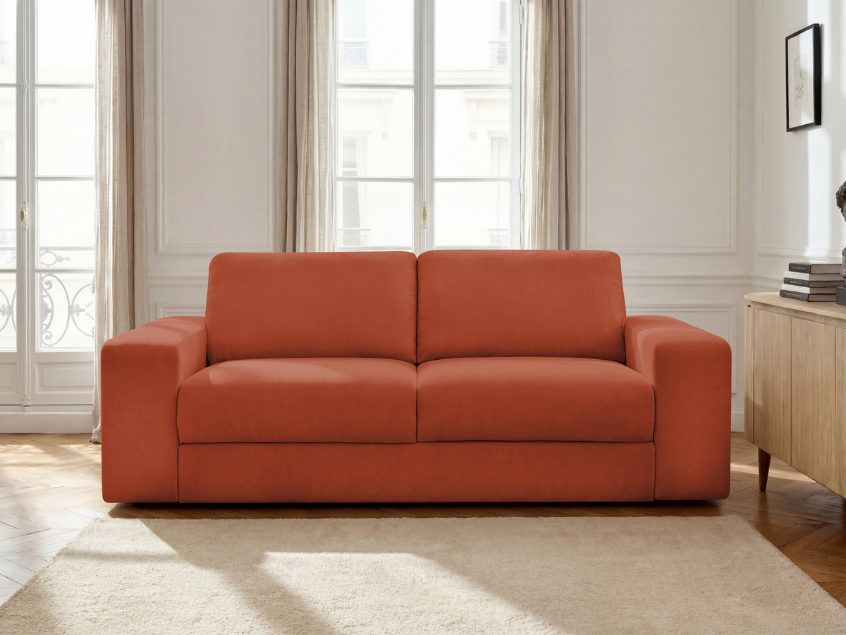 Bobochic Ibiza Schlafsofa 3-Sitzer Strukturstoff Orange, Liegefläche 140 × 196 cm