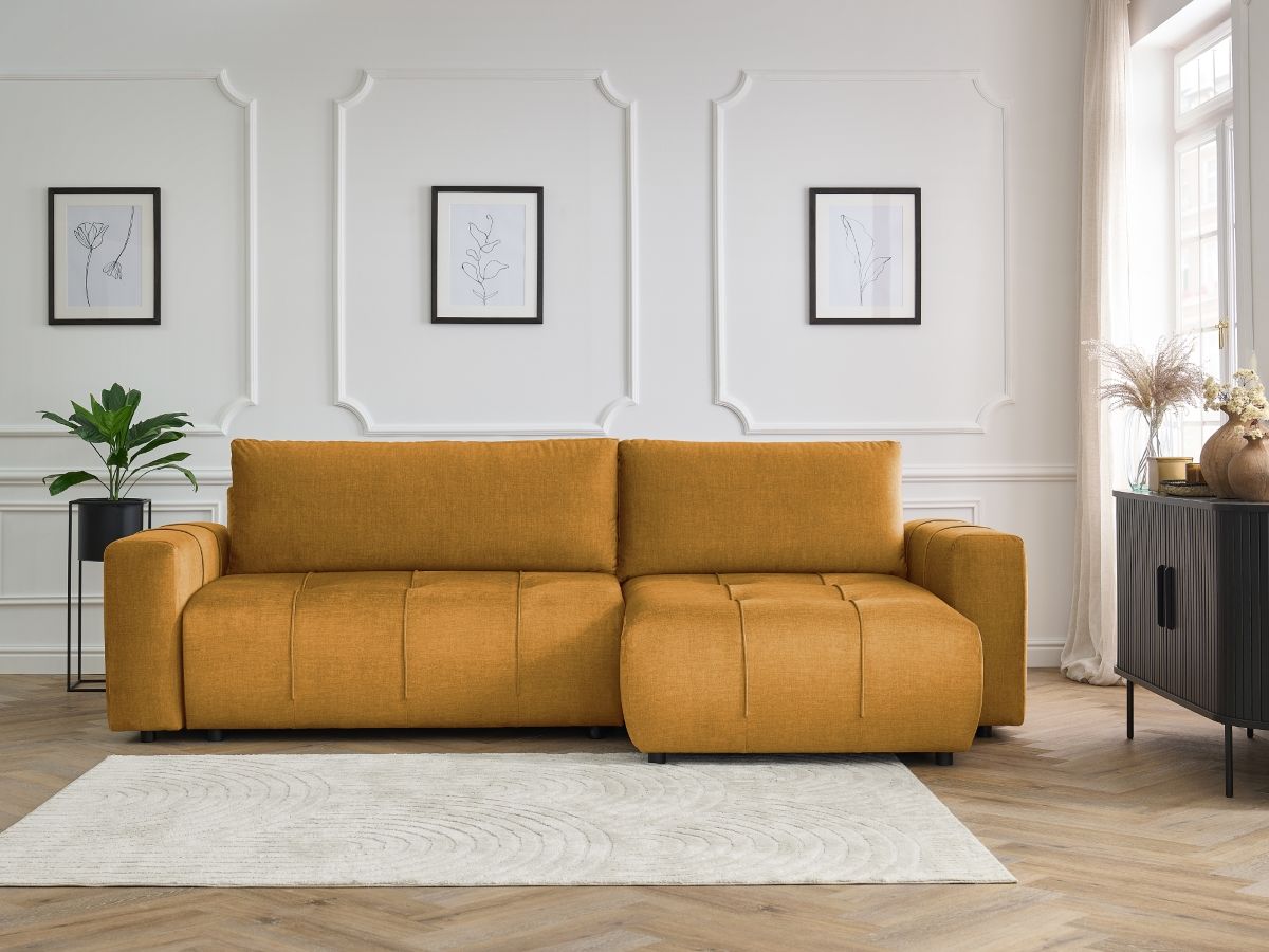 Bobochic Arsene Ecksofa mit Schlaffunktion und Bettkasten 288 × 148 cm Samt Gelb