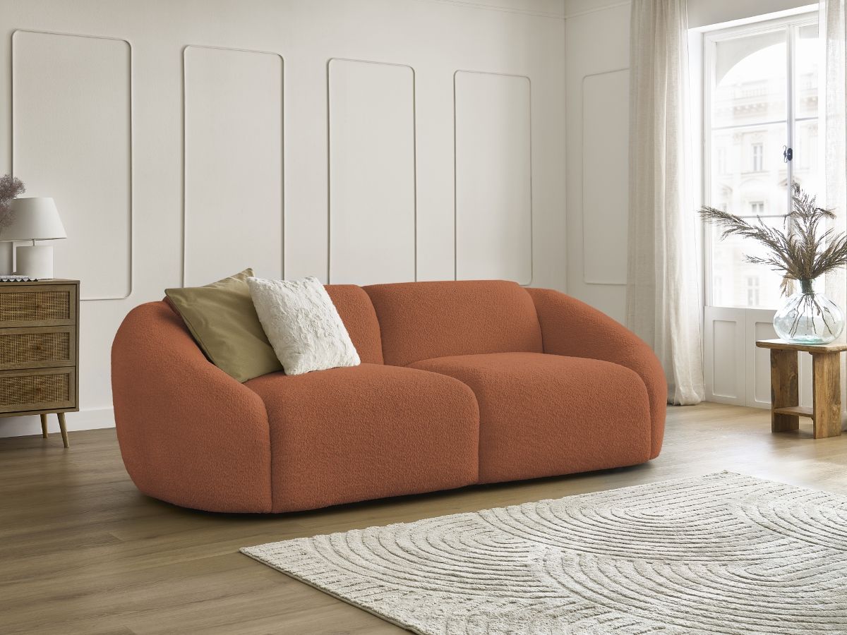 Bobochic Tina Sofa 3-Sitzer Bouclé-Stoff Orange