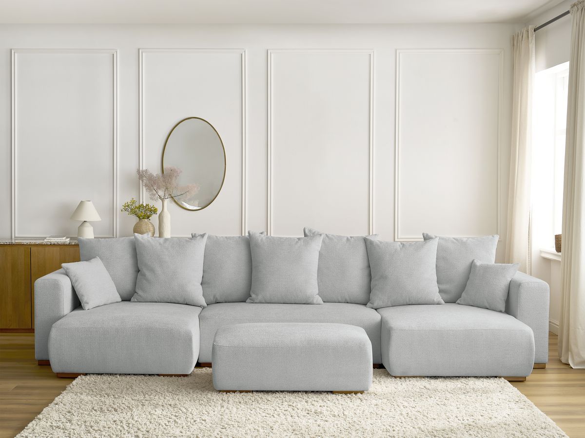 Bobochic Sidonie Wohnlandschaft mit Pouf Melange-Stoff Hellgrau
