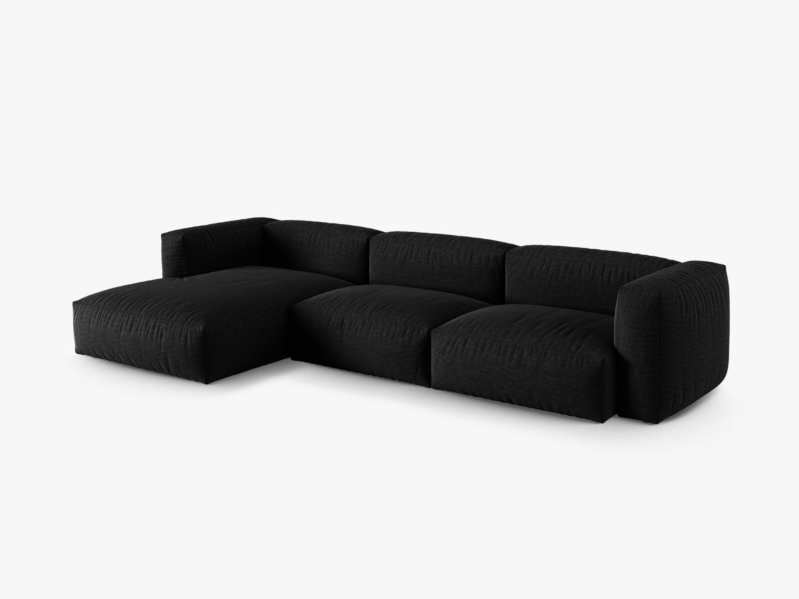Micadoni Ecksofa Martina 3-Sitzer 90cm Sitztiefe Links Strukturierter Stoff Boston Schwarz