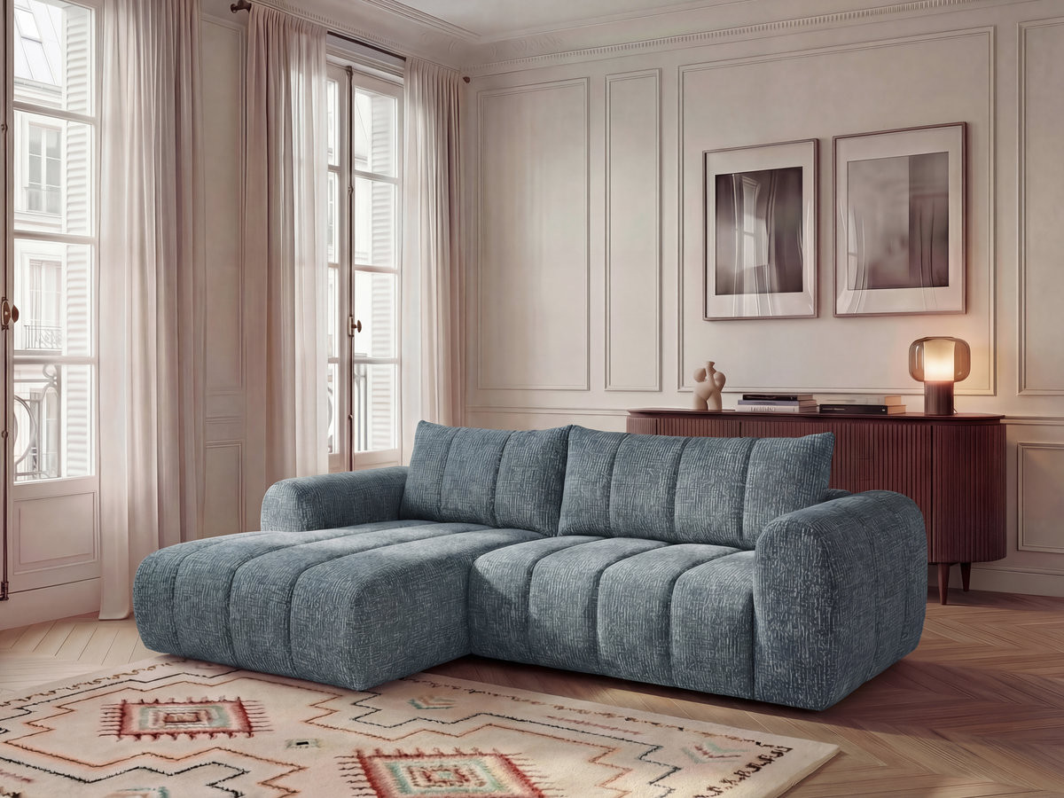 Bobochic Nesty Ecksofa 272 cm Melange-Stoff Blau Ecke links